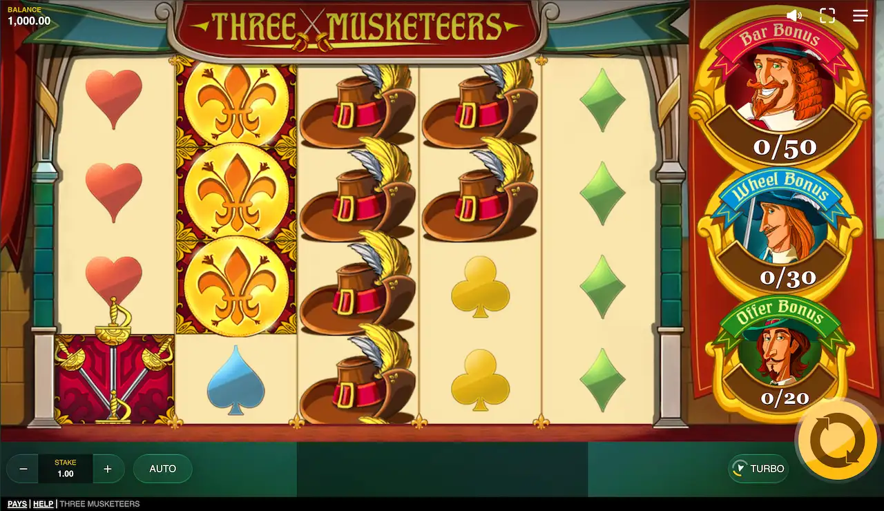 Three musketeers spilleautomat