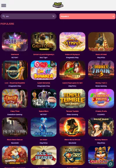 slotparadise casino norge spillutvalg