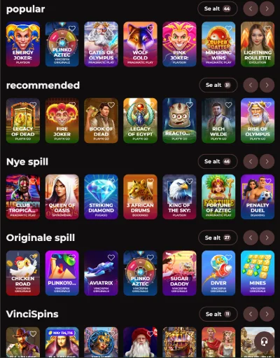 vincispin casino norge spill