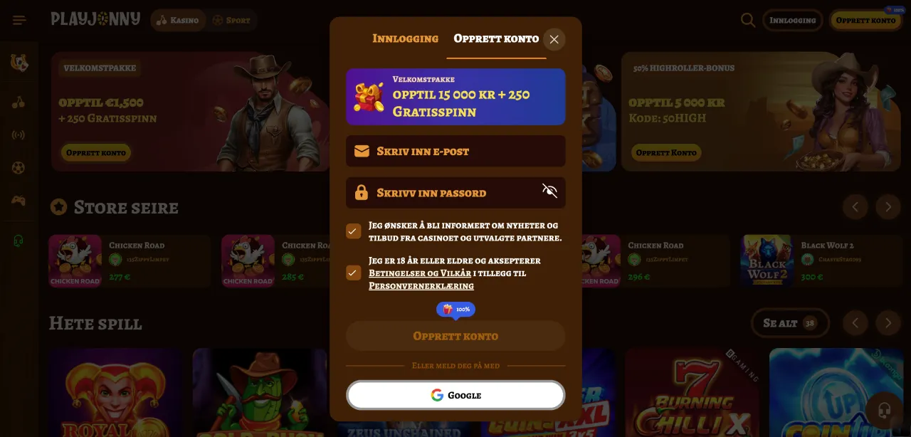 playjonny casino norge bonus