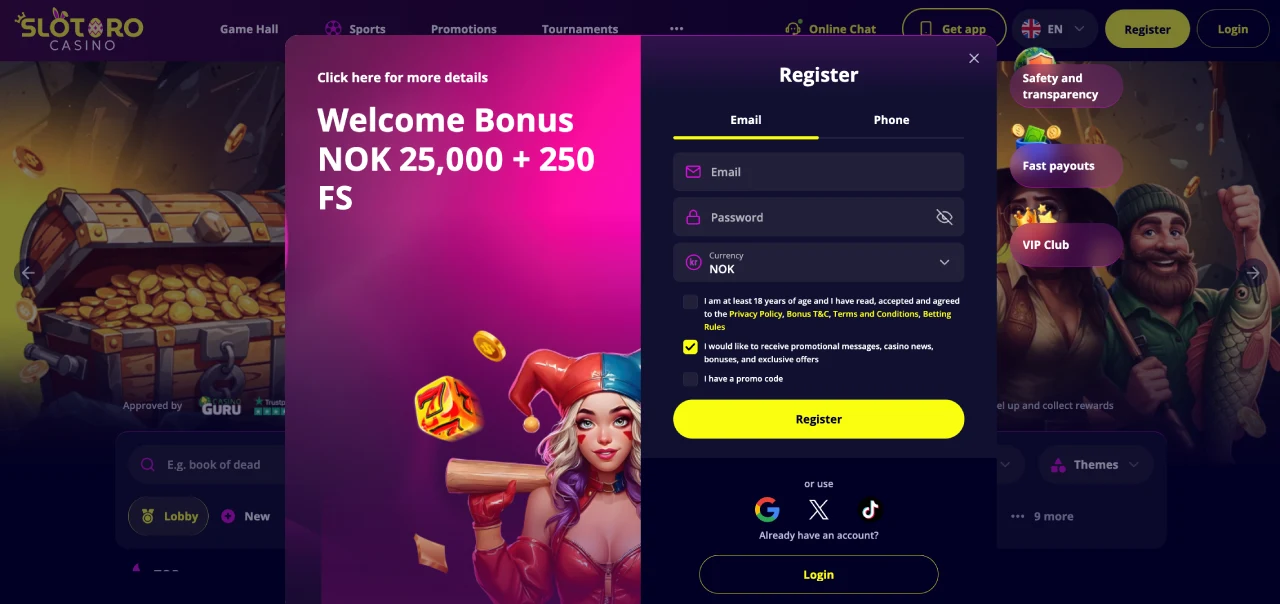 slotoro casino norge registrering