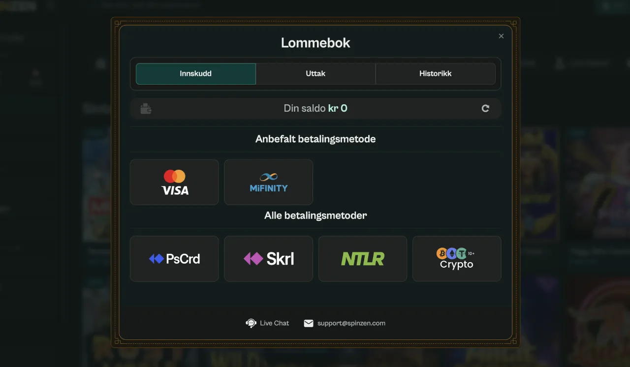 spinzen casino norge betalinger