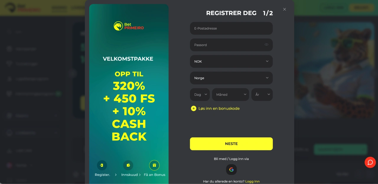 betprimeiro casino norge registrere