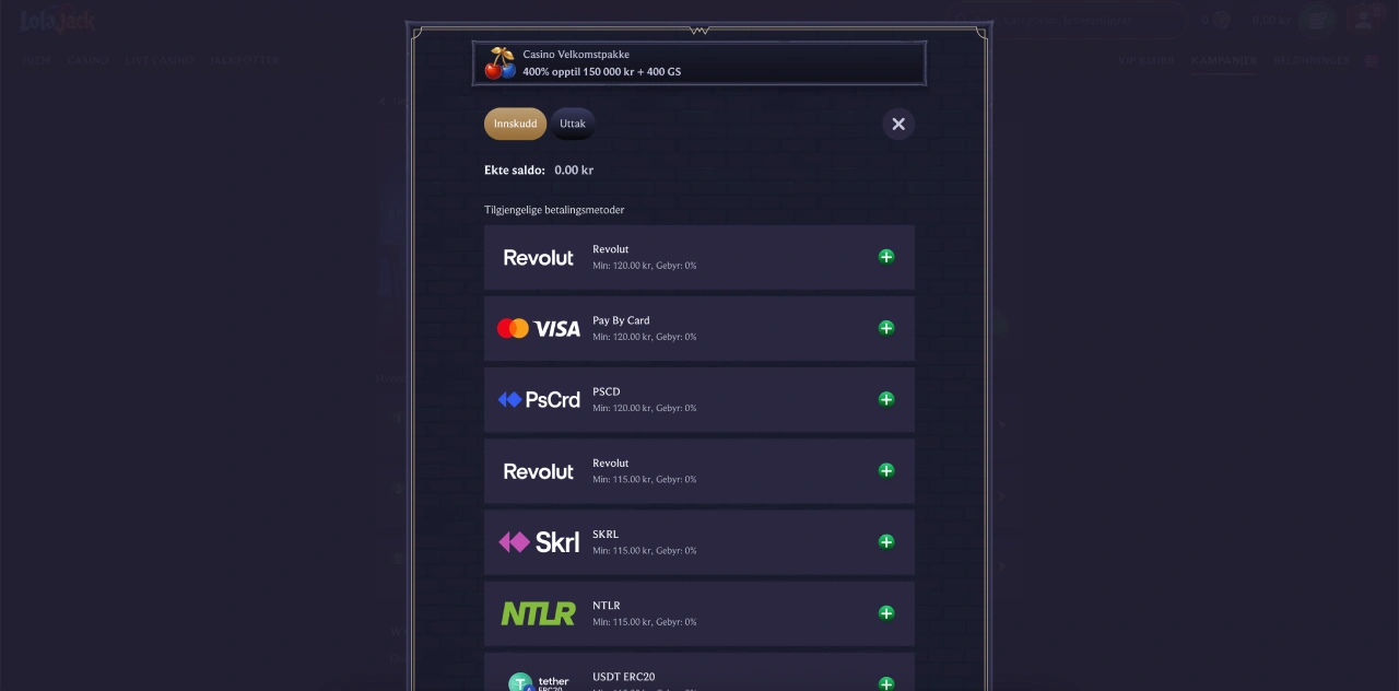 lolajack casino norge betalinger