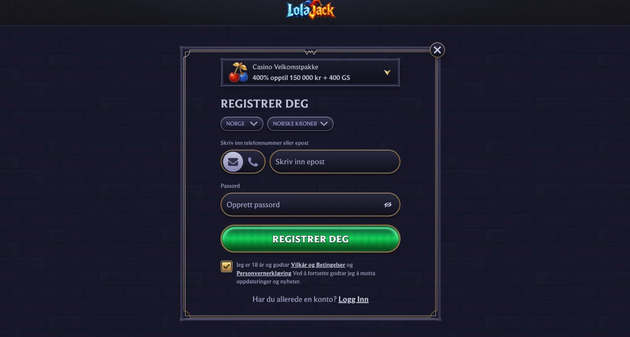 lolajack casino norge registrere