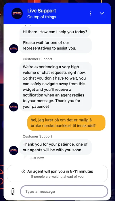 spinju casino norge support