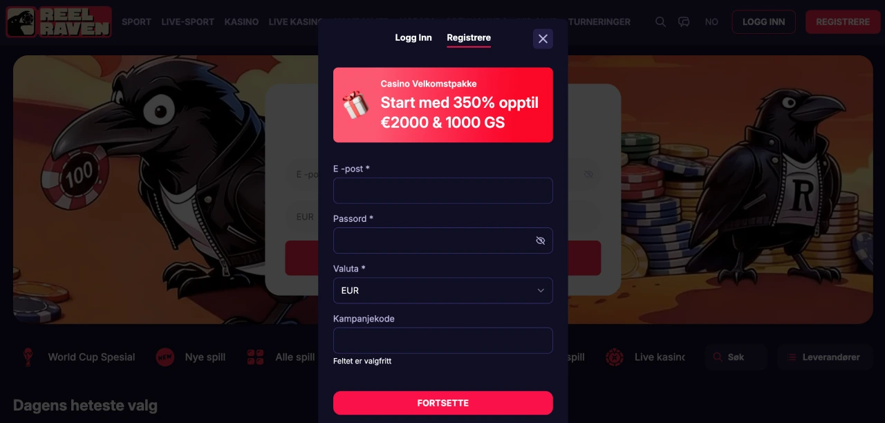 reelraven casino norge registrere