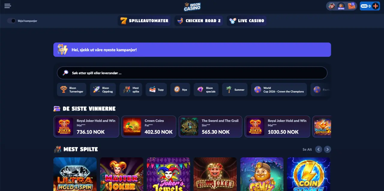 bison casino norge spill