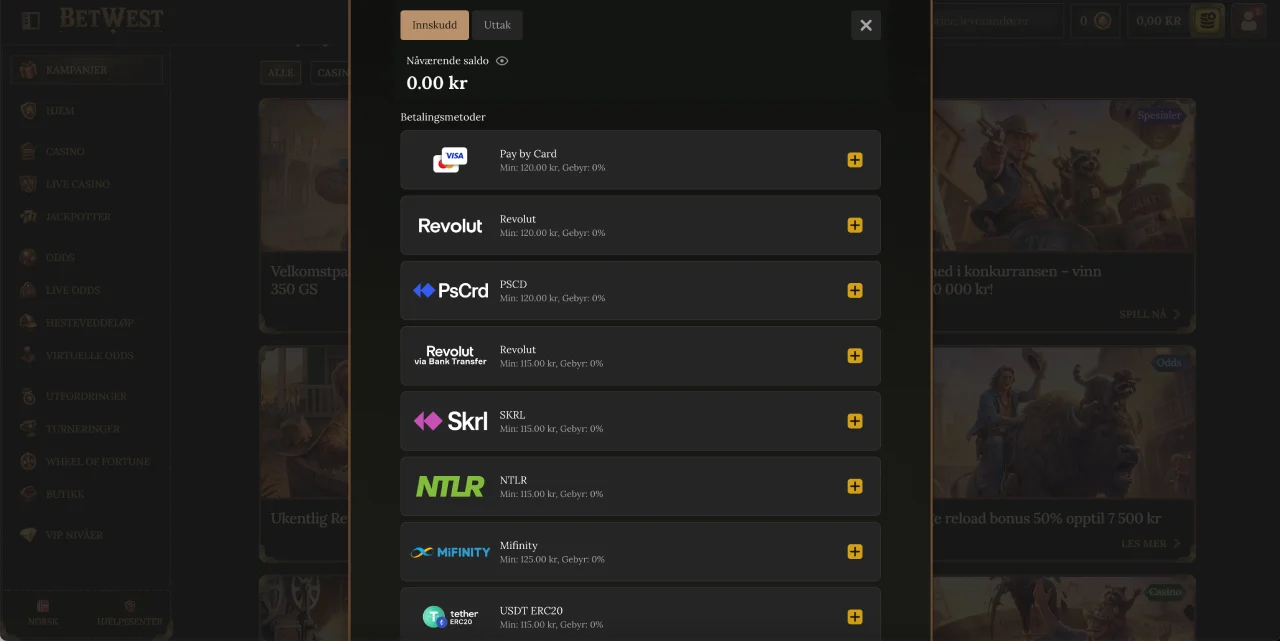 betwest casino norge betalinger