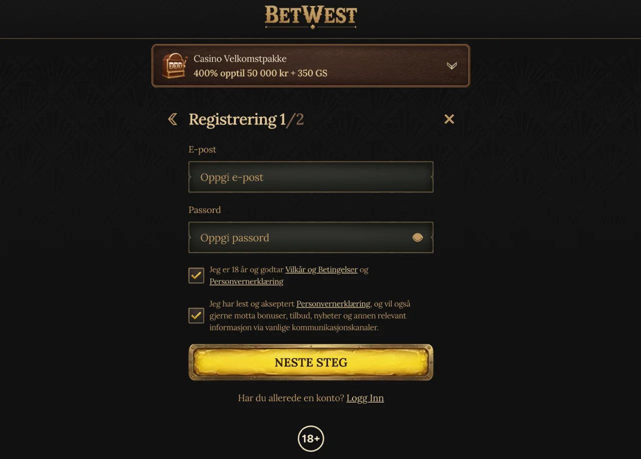 betwest casino norge registrere