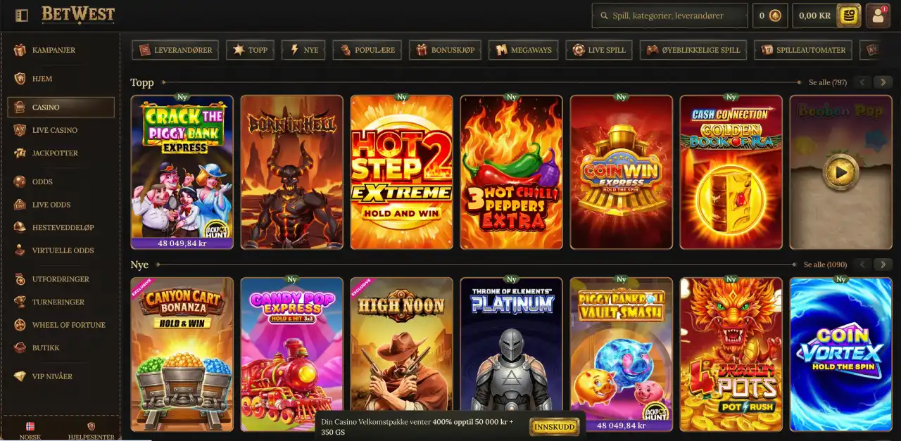 betwest casino norge spill