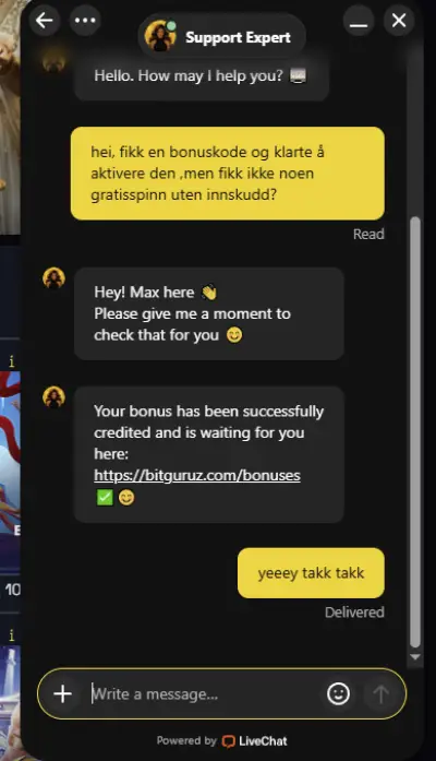 bitguruz casino norge support