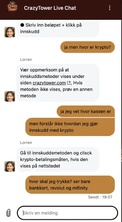 crazy tower casino norge support