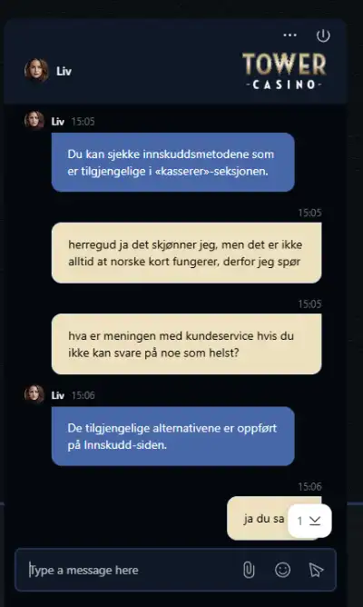 tower casino norge support