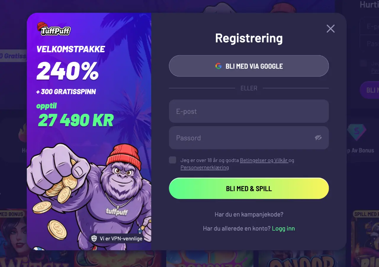 tuffpuff casino norge registrere