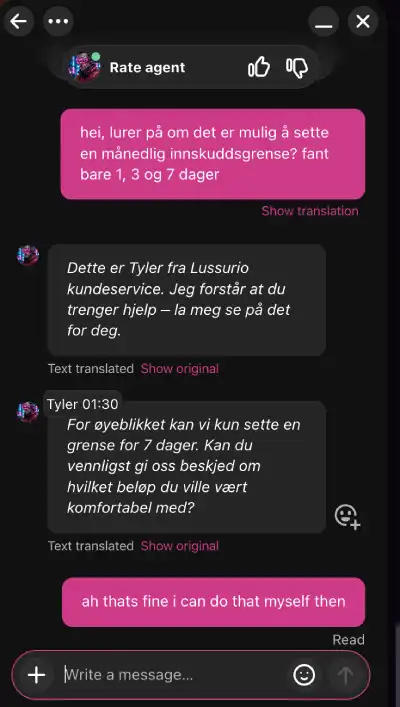 lussurio casino norge support
